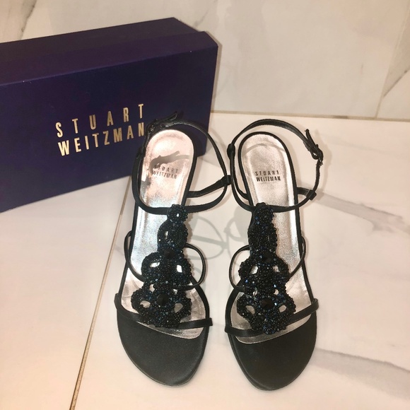Stuart Weitzman Shoes - Stuart Weitzman Black Satin Caviar sandals